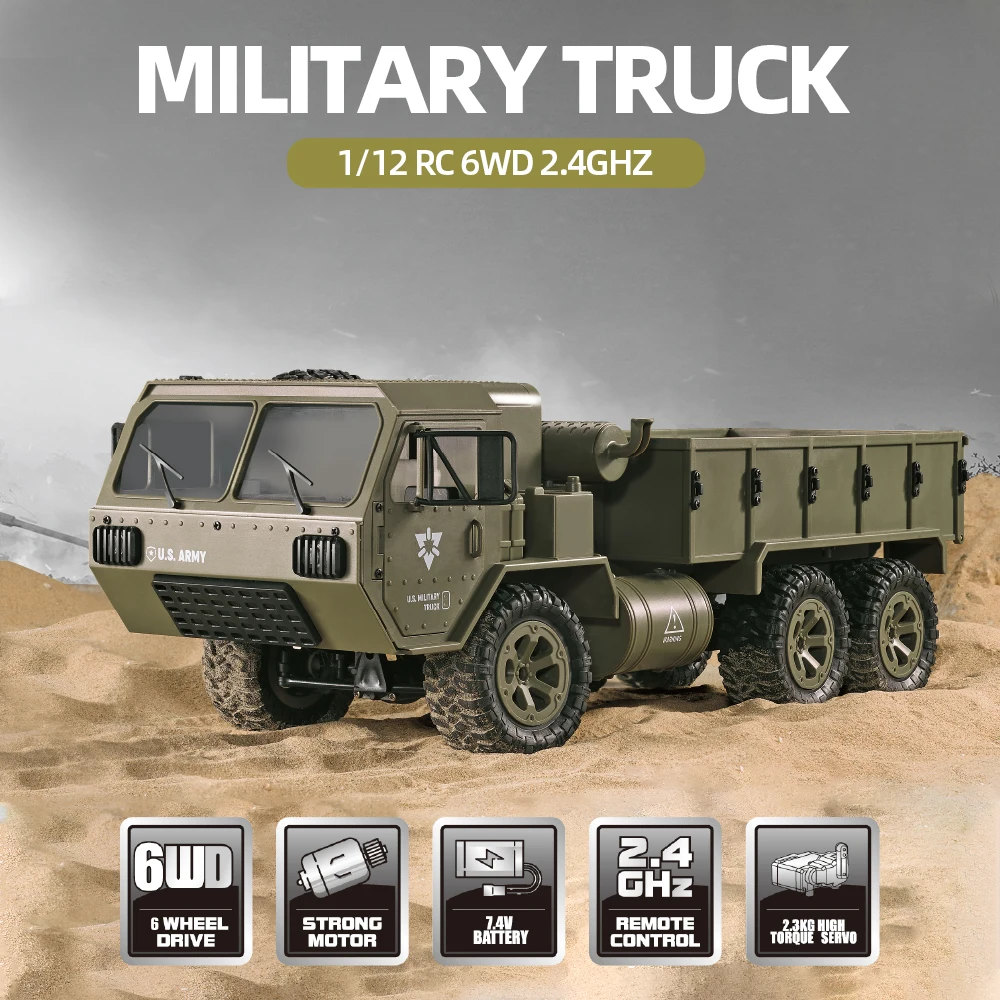 

High Quality 1/12 RC 6WD 2.4GHz Military Truck Army Truck Off-road Car RTR Car Gift for Adults Kids Boys