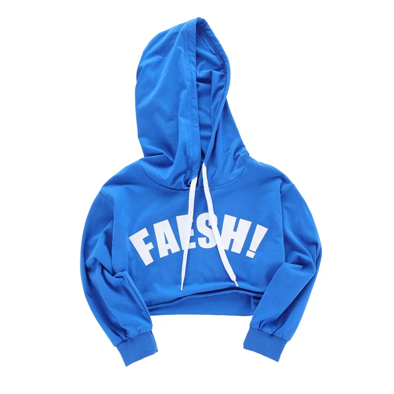 cropped hoodies Детская одежда в стиле хип-хоп укороченная толстовка с капюшоном, рубашка Топы, повседневные штаны для девочек и мальчиков, танцевальный костюм, одежда для бальных танцев - Цвет: cropped hoodies