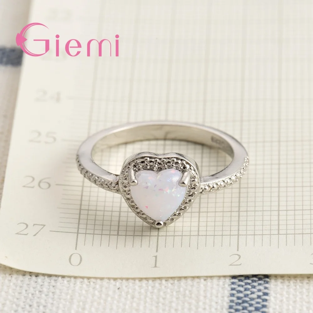

Sweet Love Heart Design Opal Women Girls Party Engagement Jewelry 925 Sterling Silver Ring Lovely Gift