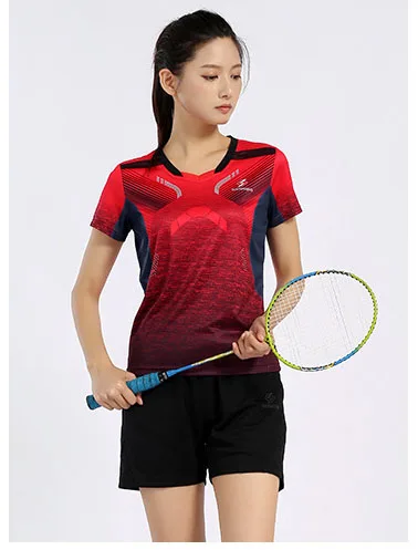 Women Red Set Теннисный спортивный костюм, Джерси, одежда для настольного тенниса, командная игра, тренировка бега, спортивные футболки и шорты, одежда для бадминтона - Цвет: Women Red Set