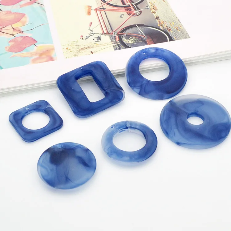 6 шт./лот квадратные Круглые Овальные Подвески в синей резиновой оправе для