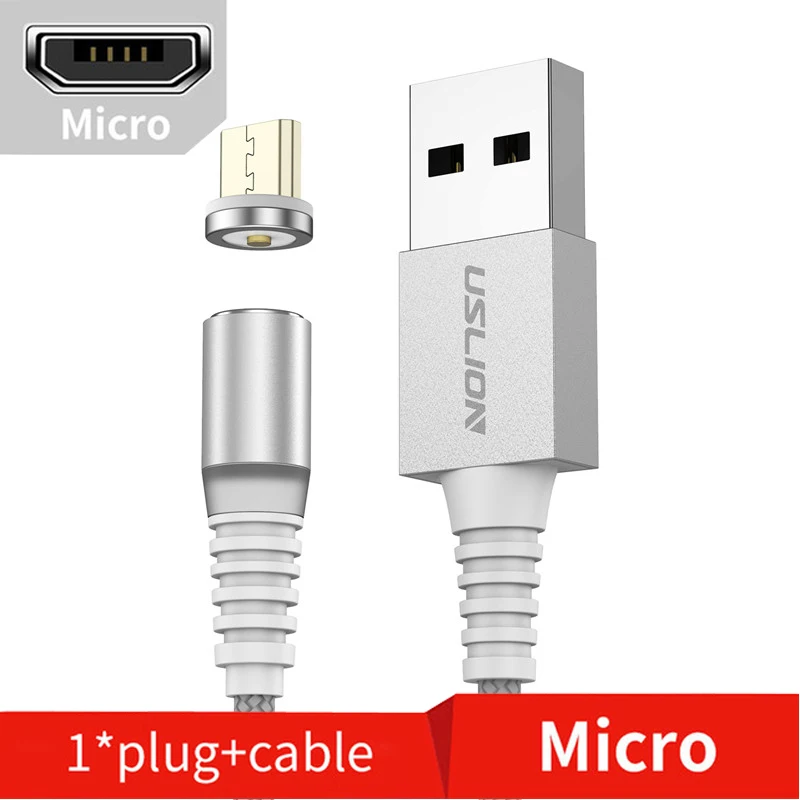 USLION светодиодный магнитный Micro usb кабель для передачи данных для samsung S10 type-c зарядный Магнитный зарядный адаптер usb type-C Мобильные кабели - Цвет: Silver For Micro
