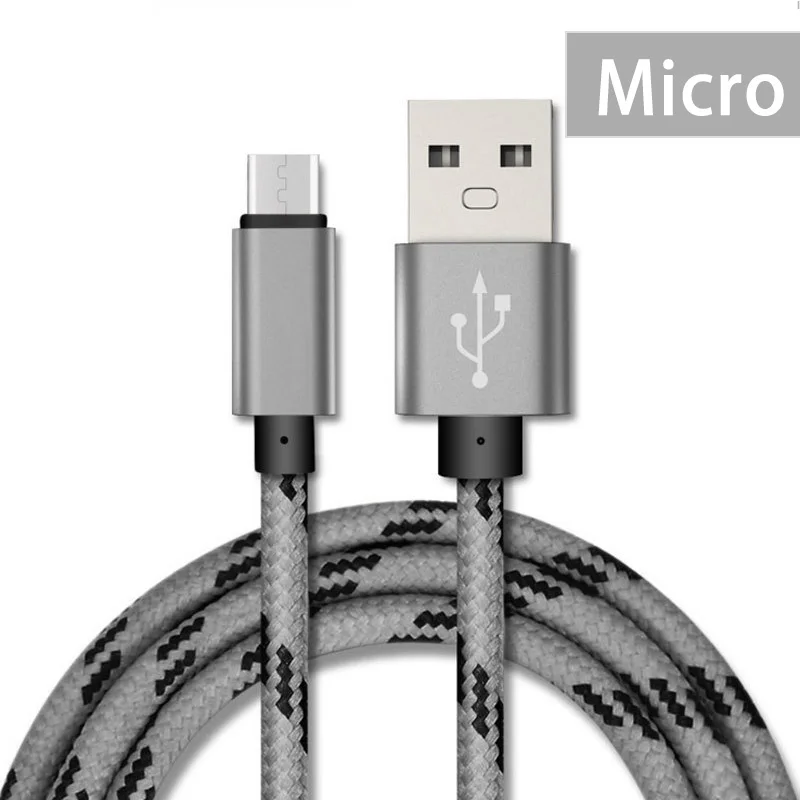 Серый Micro USB кабель Универсальный зарядный кабель для телефонов Android синхронизации данных зарядное устройство 1 м провод 5V2A Быстрая зарядка нейлоновые кабели для передачи данных - Цвет: Серый