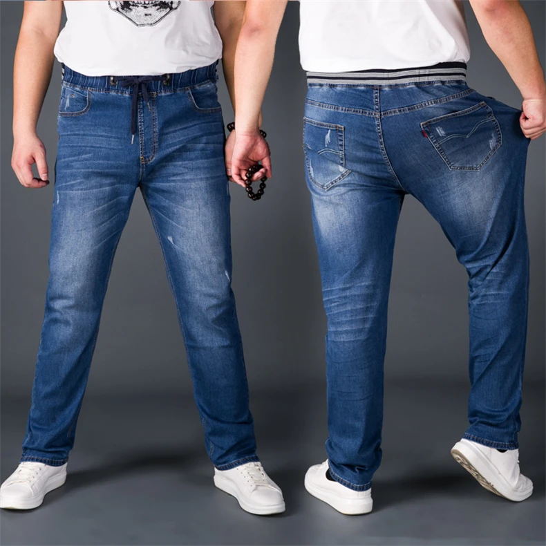 

L-6XL 7XL plus Size High Waist Long Trousers Elastic Brand Jeans Cotton Trousers Spring Drawstring Male Soft Denim baggy Pants