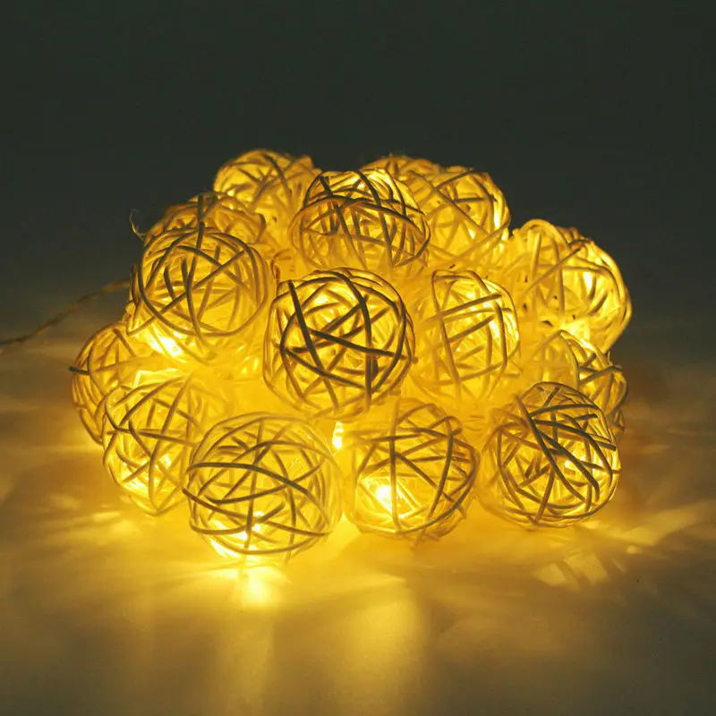 Рождественский свет 5 м 20 ротанговый шар Светодиодная гирлянда ночник теплый
