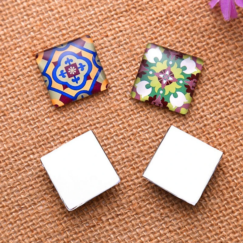 Mixed Fashion Flowers Glass Square Cabochons Transparent Dome for Jewelry Making DIY Findings Flat Back 10mm 15mm 20mm 25mm