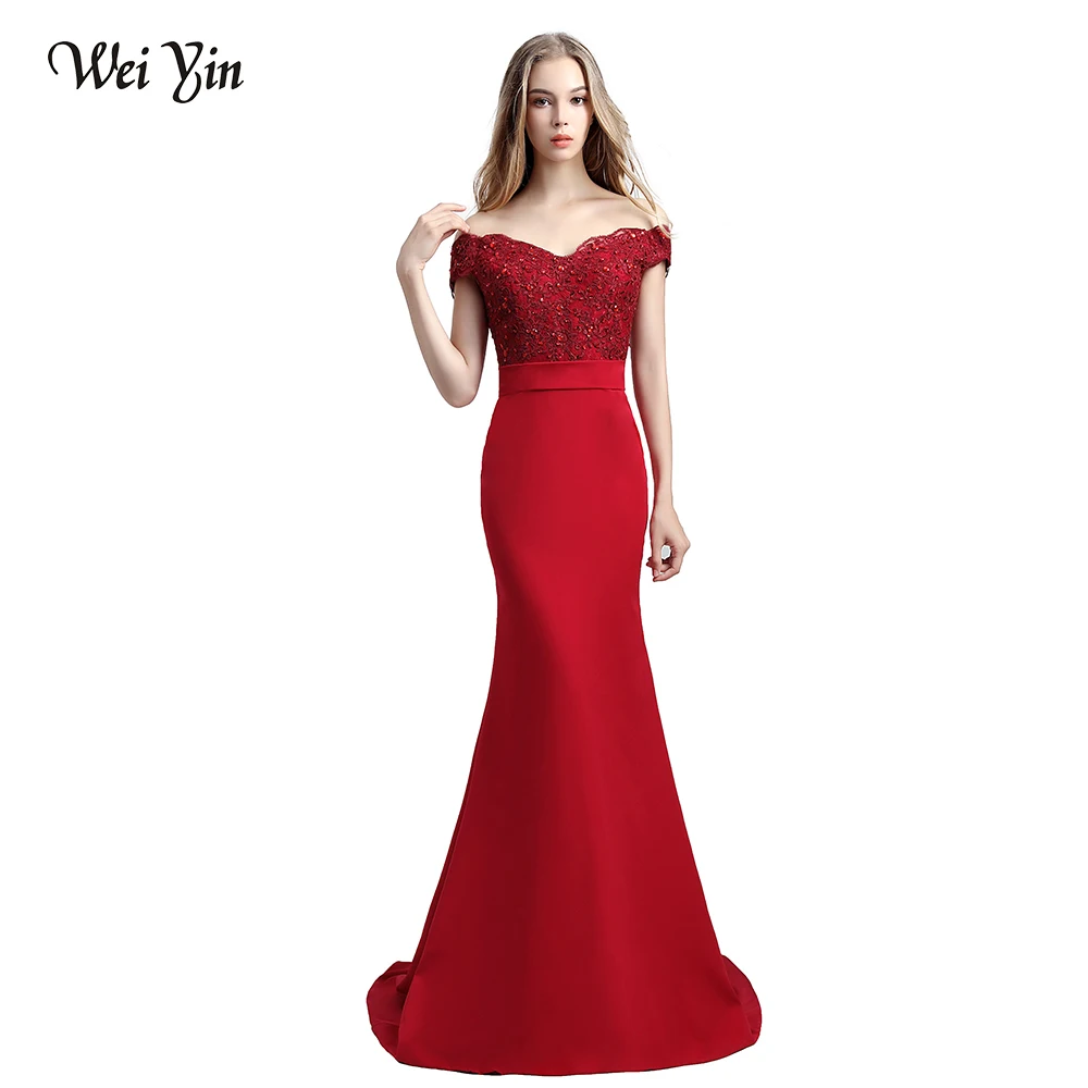 Вечернее платье Русалка WeiYin De Soiree бордовое/Красное Кружевное длинное вечернее