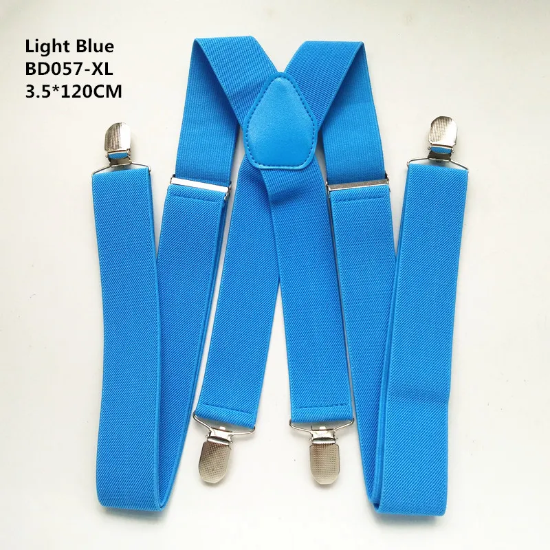 Light blue-120cm Дизайн мужские кожаные подтяжки 3,5 см ширина 4 клипсы большой размер X сзади подтяжки для мальчиков и девочек подтяжки для женщин BD057 - Цвет: Light blue-120cm