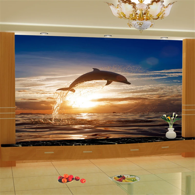 Beibehang крупногабаритная роспись 3D обои наклейки для обоев дельфины прыгание из