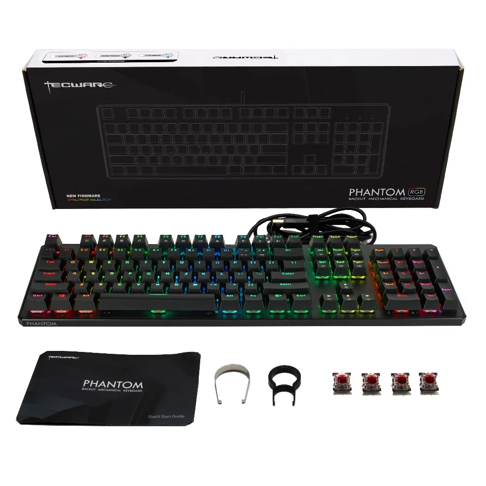 Механическая клавиатура TECWARE Phantom 104, RGB LED, переключатель Outemu Blue, дополнительные переключатели, отлично подходят для геймеров