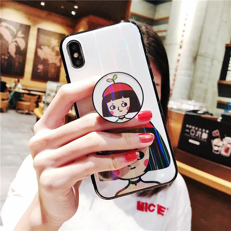Мультяшный лазер чехол для телефона с держатель телефонного звонка iPhone Xs 8 Plus 7 6 X