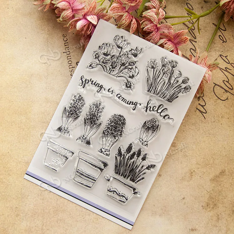 

Flowers and pots Transparent Clear Silicone Stamp/Seal for DIY scrapbooking/photo album Decorative clear stamp