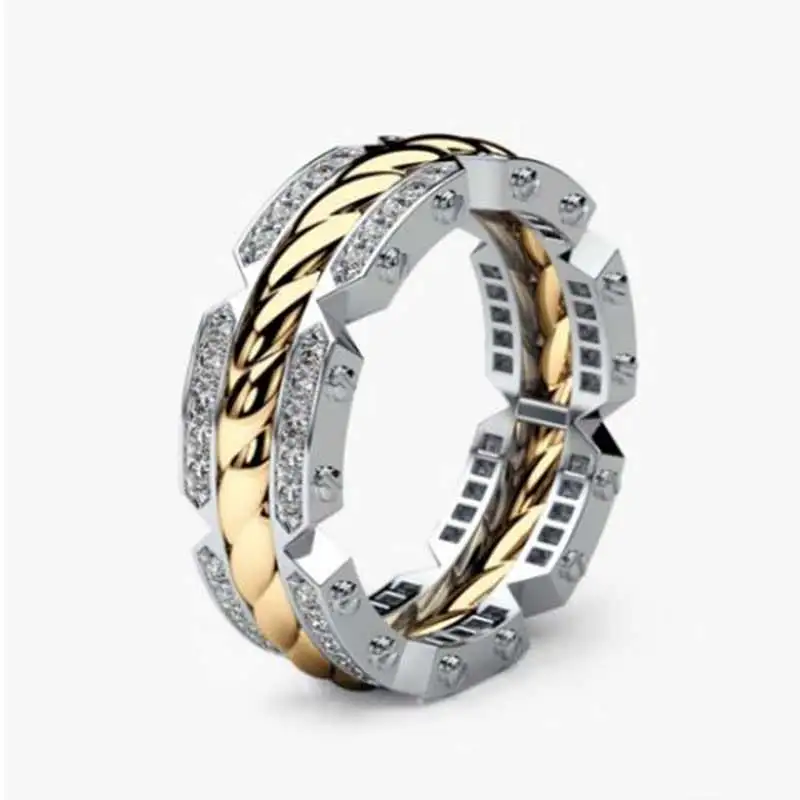 

HUITAN Personality Unisex Casual Ring Creative Tyre Shaped Engagement Ring Twist Two Tone Elegant Same Gender Ring Dropshipping