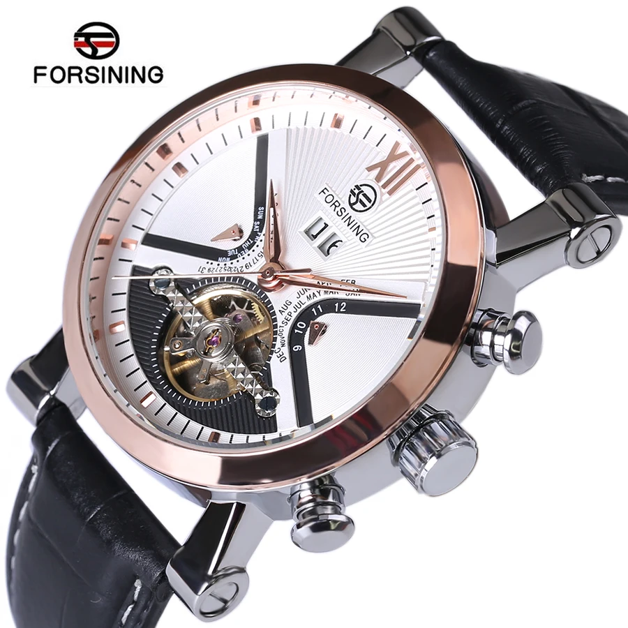 Роскошные брендовые автоматические часы Tourbillon с календарем отображением даты