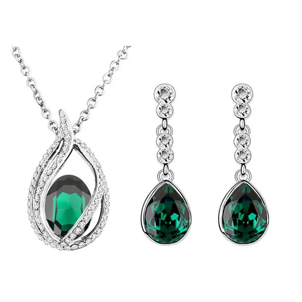 crystal green Новая мода королева Кейт свадебные 18KGP австрийский кристалл слеза капли Ювелирные наборы ожерелье серьги набор 80042 - Окраска металла: crystal green