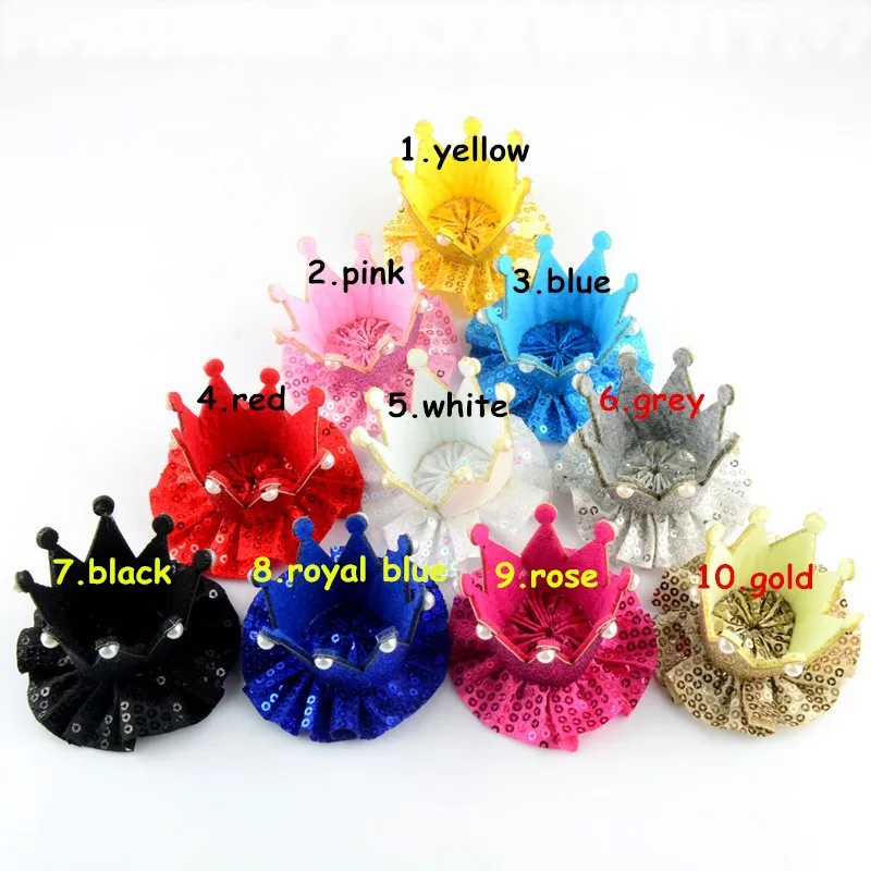

30 pcs/lots ,7*4cm Mini Felt Glitter Crown with Ballet Sequine flower For girls Hair fashion Accessories 10 Colors , hot sale