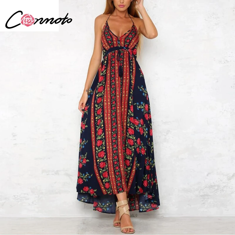 Conmoto кисточкой спинки длинное платье для женщин Этническая Boho цветочный принт