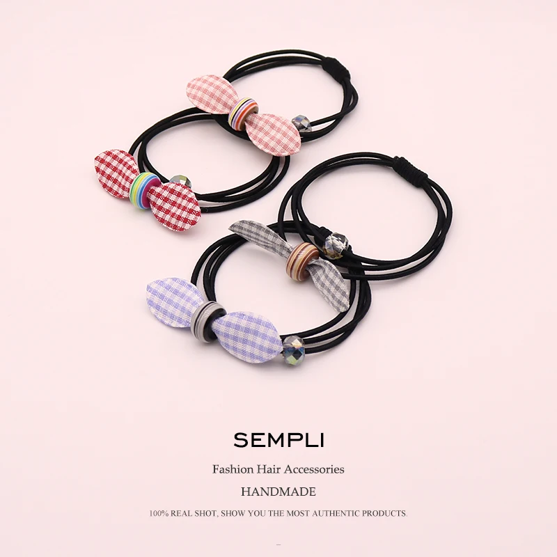 Женская резинка для волос Sempli эластичная лента из хлопка в клетку с бантом и
