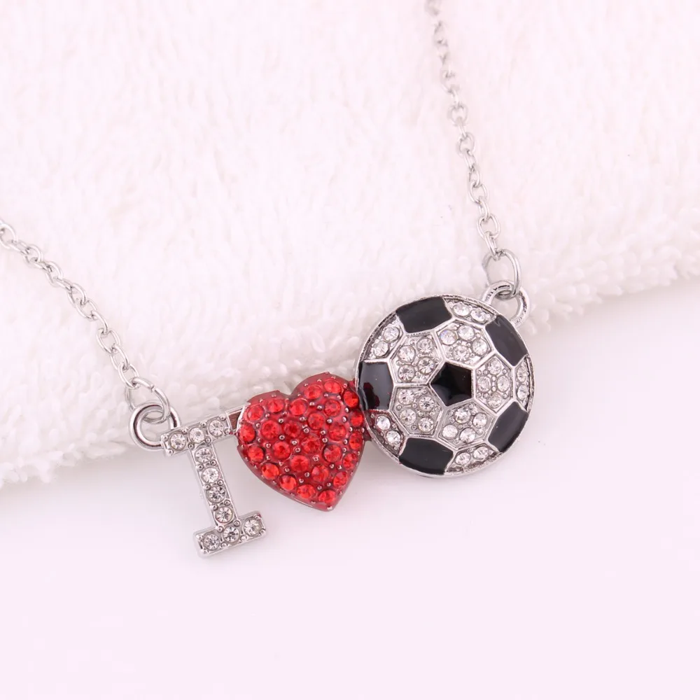 Ожерелье с кулоном в виде футбольного мяча красным кристаллом I Love You|pendant necklace|ball