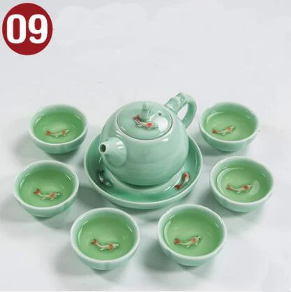 09 Чайный набор TANGPIN longquan celadon с рыбками, керамический чайник, керамическая чайная чашка, китайский чайный набор кунг-фу, посуда для напитков - Цвет: 09