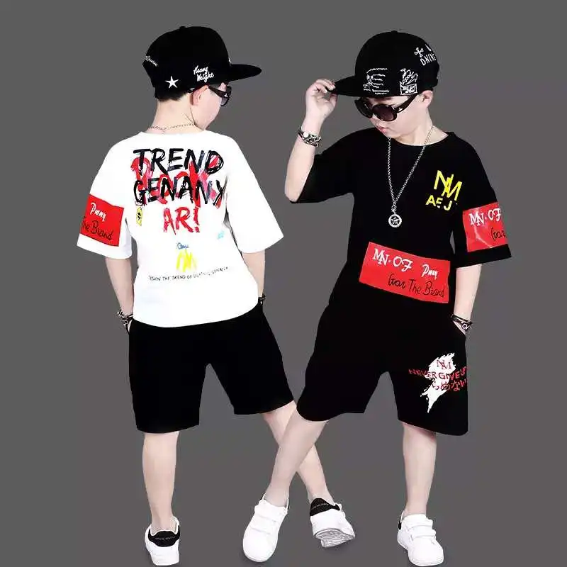 Boys' summer suit 2019 new set cuhk children's edition Korean sports short sleeved shorts two-piece | Детская одежда и