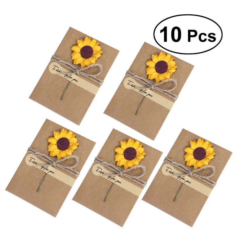 sunflower 10 шт поздравительные открытки спасибо открытки с сушеным цветком для мамы учительницы друзья семьи подарочные открытки - Цвет: sunflower