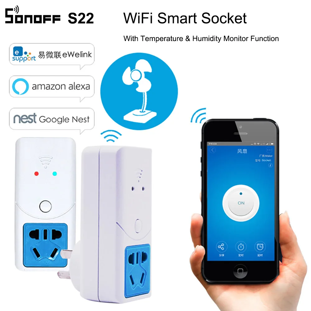 Умная розетка Sonoff S22 Wi Fi AU CN Беспроводная поддерживает Температурный датчик