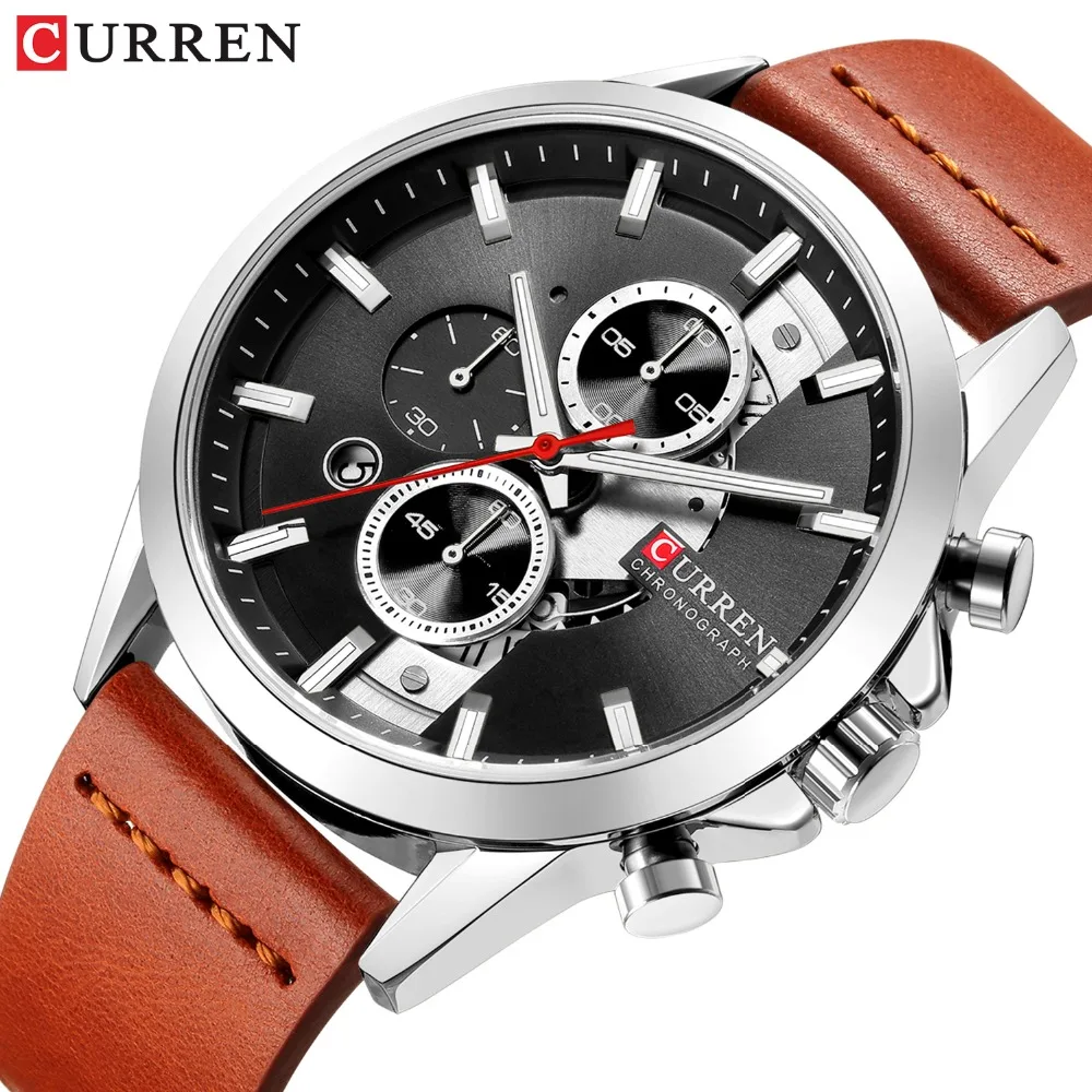 

CURREN New Men's Sports Watch with Chronograph Leather Watches Fashion Business Casual Quartz Wristwatch Dropshipping 8325L