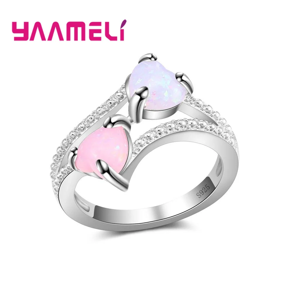 

Romantic Cute Hearts Fire Opal Stone Jewelry Rings 925 Sterling Silver Great Wedding /Engagement /Party Rings For Women