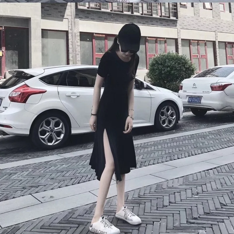 Женское облегающее платье 2019 летние макси платья с коротким рукавом Черное