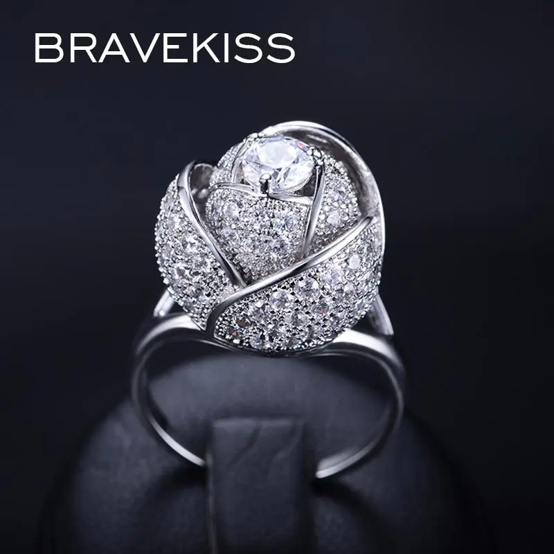 BRAVEKISS Модное Новое Стильное женское кольцо родиевый цвет розовый цветок с 5 мм 0.5ct