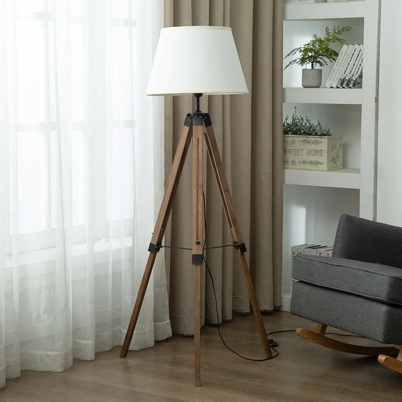 white floor lamp Ins, деревянный тренога, торшер, креативный, для учебы, спальни, прикроватный тренога, торшер, для гостиной, американский, простой, торшер - Цвет абажура: white floor lamp