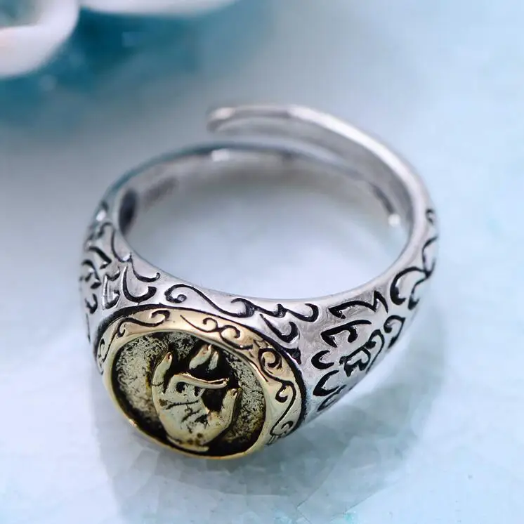 

925 Sterling Silver Buddhist Blessing Ring Opening Refers to Nianhua Fashion Personality Jewelry Free Shipping