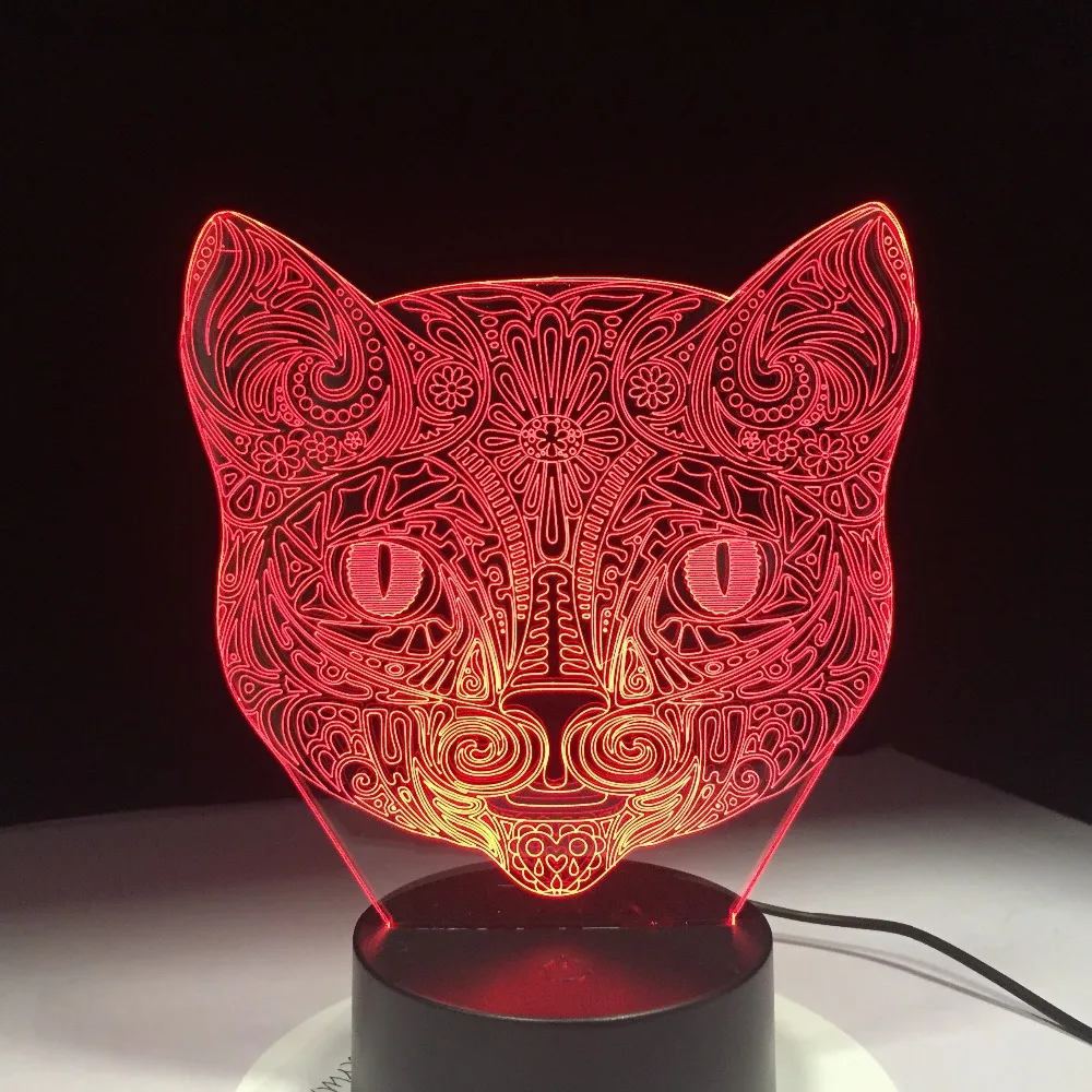 Крутой светильник с животными Ночной 3D видением прогулочной кошки для детей 7