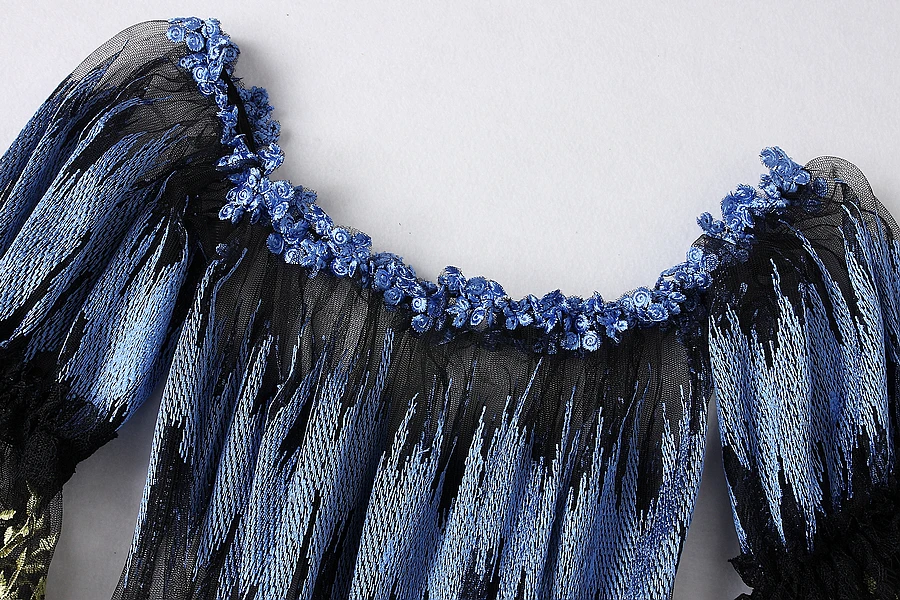 Женская Прозрачная кружевная блузка ALPHALMODA элегантная голубая с цветочным