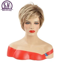 mswiigs lady short wigs blonde synthetic wig with bangs brown heat resistant afro two tone ombre hair for women white