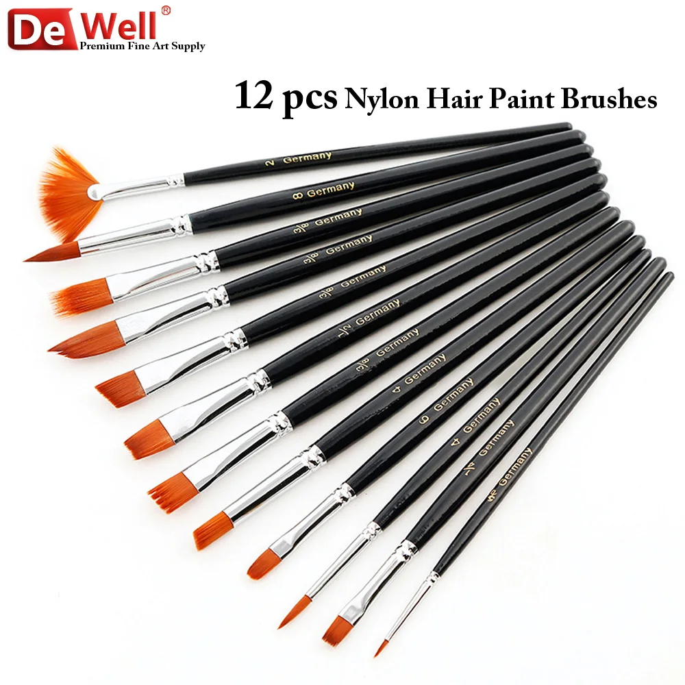 

12Pcs Paint Brushes Set Nylon Hair Wooden Handle Watercolor Paint Brush Set for Art School Student Supplies