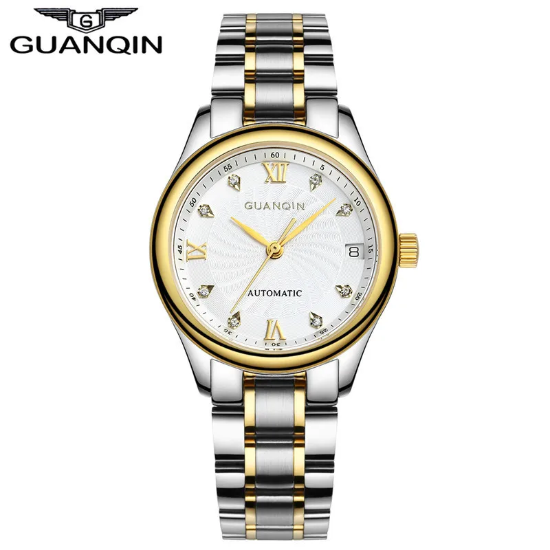 GUANQIN Watches Women Mechanical Watch Automatic Diamond Waterproof Watch Sapphire Lady Wristwatch Women Rhinestone Watches