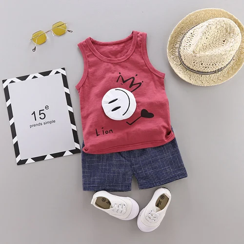 wine red baby set Комплекты одежды для маленьких мальчиков, майка+ простые мужские шорты, спортивный костюм для новорожденных мальчиков, летняя одежда, комплекты одежды - Цвет: wine red baby set