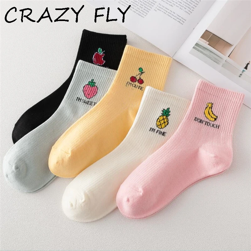 Магазин crazy fly 2019 хлопковые жаккардовые носки с фруктами женские милые в полоску