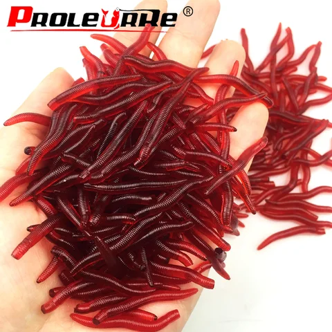 50 ou 100 PCS CHEIRO CHEIRO RED RED EARRAÇÃO MOLO IMAÇÕES SILURAS SILICONE RED WORM BAIT BAIT BURTO TRUTO TROTHING Tackle