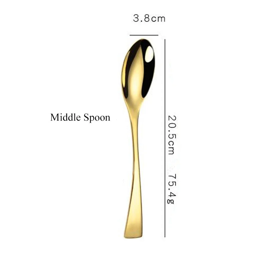 Middle Spoon Набор столовых приборов Золотой столовый сервиз классический Ресторан из нержавеющей стали кухонная Свадьба Посуда Торта средняя вилка - Цвет: Middle Spoon