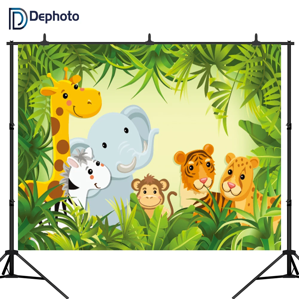 

DePhoto Jungle Safari День рождения фото Фоны Детские мультфильм лес плакат фотографии фонов Photocall Фотостудия