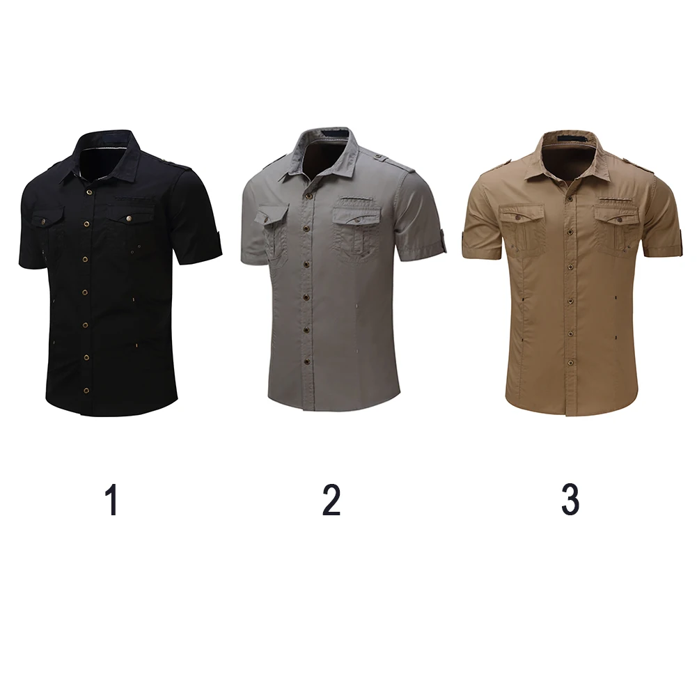 Men's short sleeve Shirt Men Cargo Shirts Fashion Casual Summer Solid Mens Military Plus Size M- | Мужская одежда