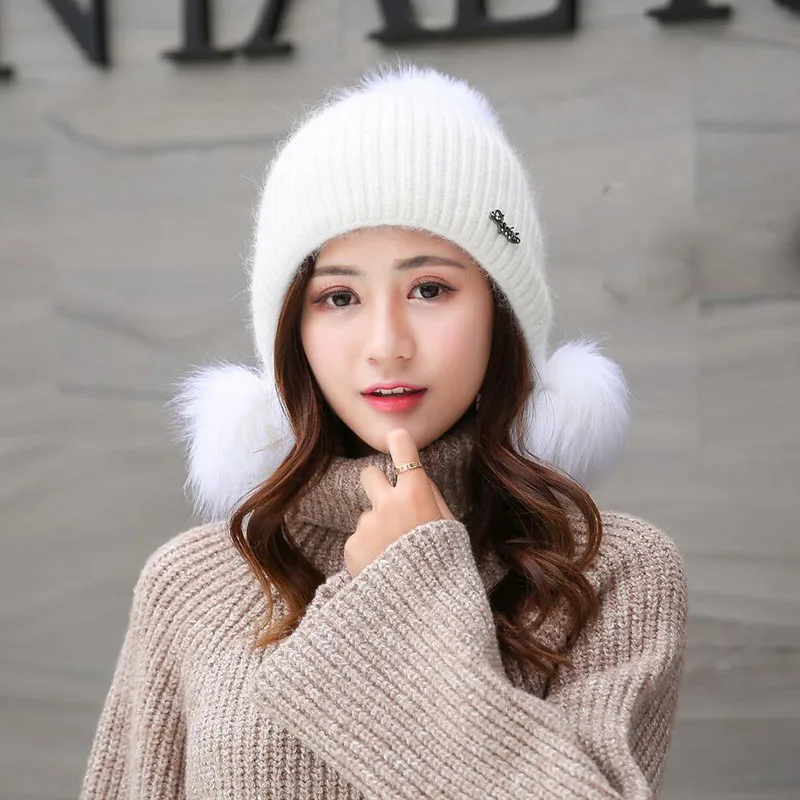 white Bingyuanhaoxuan На зимнем меху помпоном зимняя Шапки милый мультфильм трикотажные автомобиля Шапки уха Hat Горячие толстый хлопок Для женщин Кепки взрослых Шапки - Цвет: white