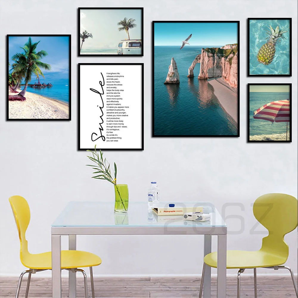 

Beach Bus Coconut Tree Quotes Landscape Wall Art Canvas Painting Nordic Posters And Prints Decoration Pictures Living Room Decor