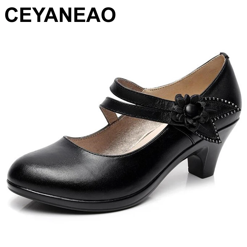 

CEYANEAO женские туфли с цветами на высоком каблуке Новинка весна-осень 2019 модные туфли большого размера женские туфли из натуральной кожи Тыкв...