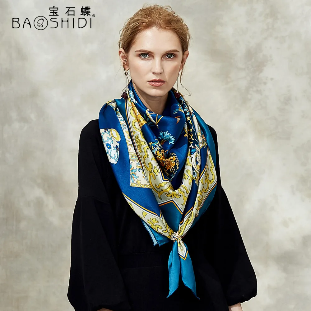 Шарф BAOSHIDI из 100% шелка толстый шарф на 16 момме Infinity 132*132 см женские шарфы