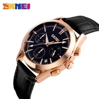 skmei fashion leather strap waterproof men quartz wristwatches top luxury brand mens watches stopwatch reloj hombre clock 9127