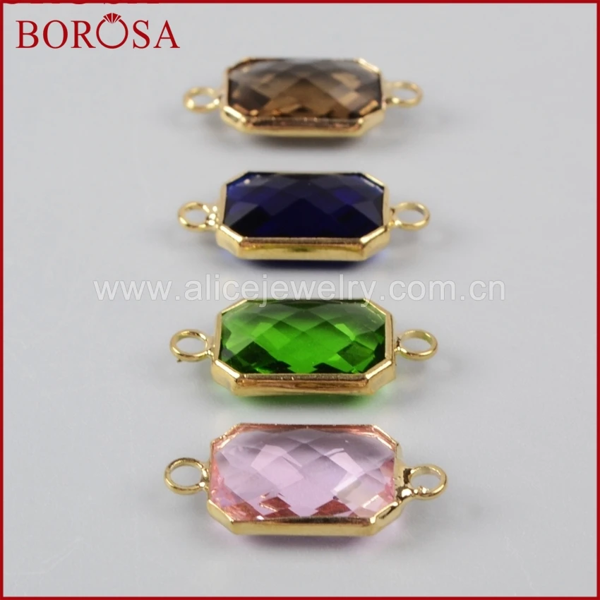 BOROSA многоцветные камни граненый прямоугольник золотой разъем для браслетов 20 шт
